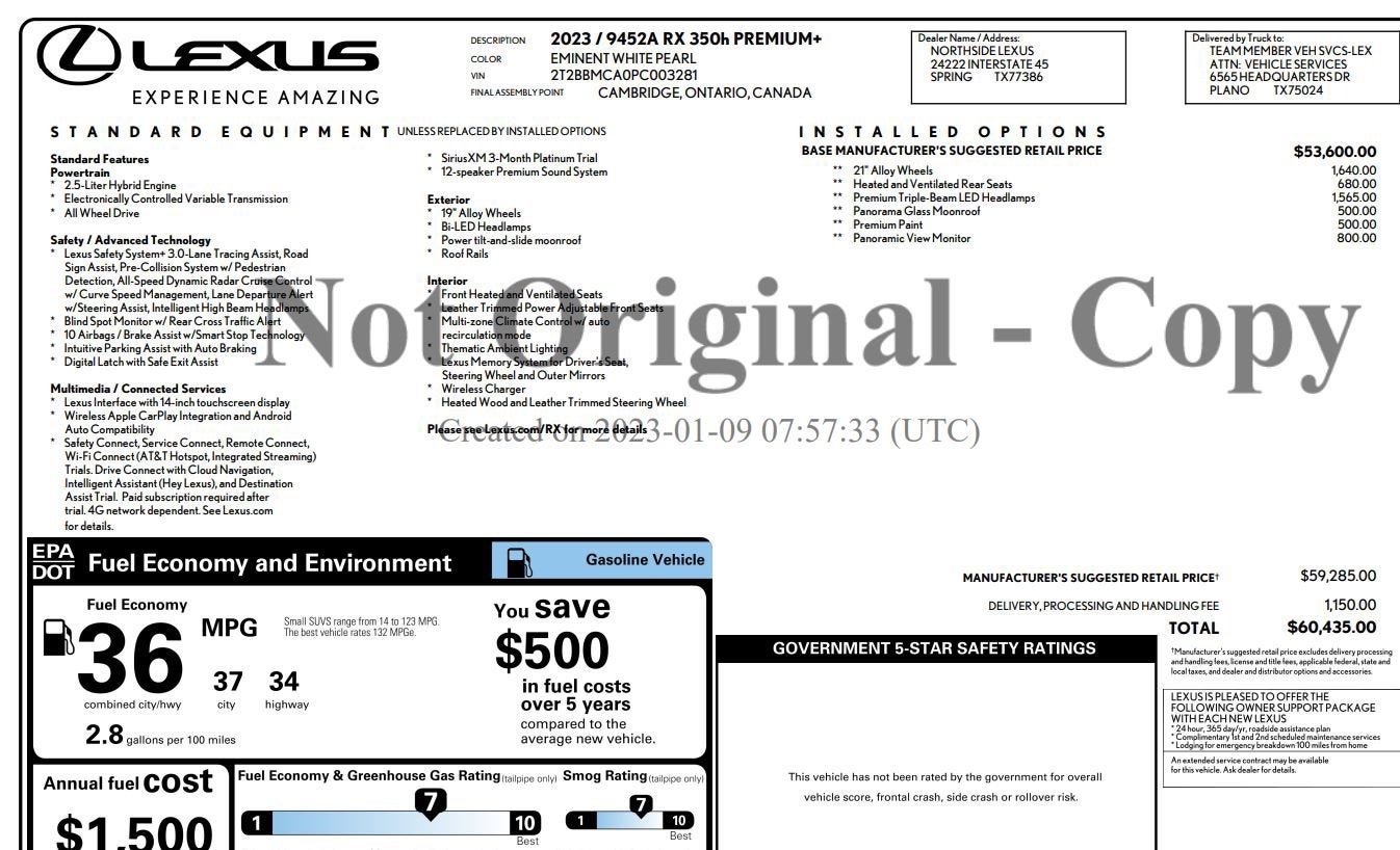 2023 Lexus RX RX 350h Premium Plus