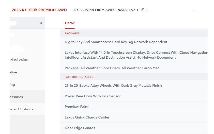 2026 Lexus RX RX 350h Premium