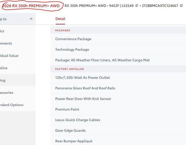 2026 Lexus RX RX 350h Premium+