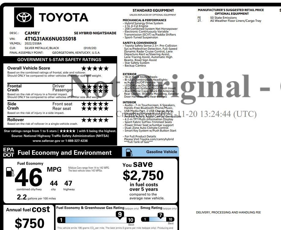 2022 Toyota Camry Hybrid Nightshade