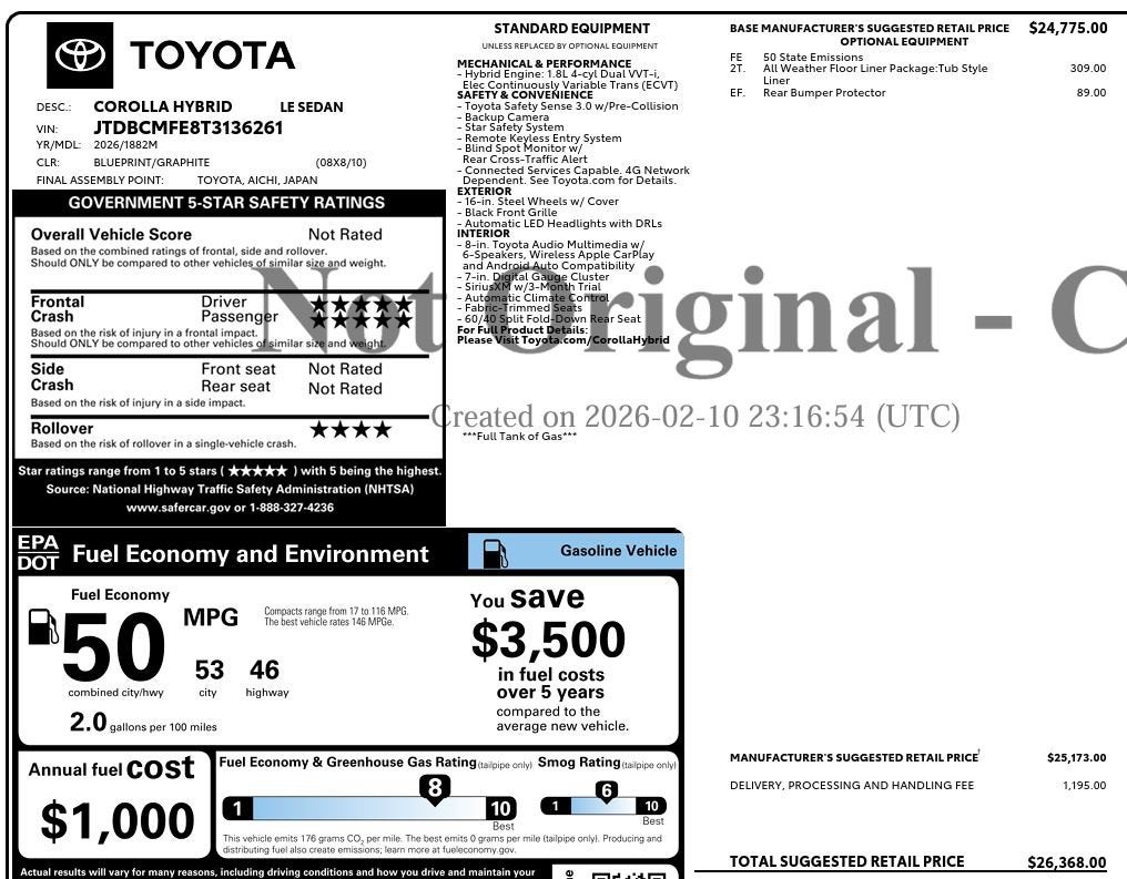 2026 Toyota Corolla Hybrid LE
