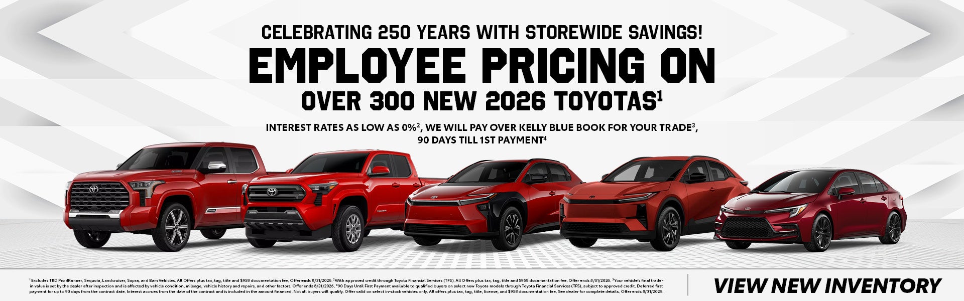 Employee Pricing On Over 300 New 2026 Toyotas