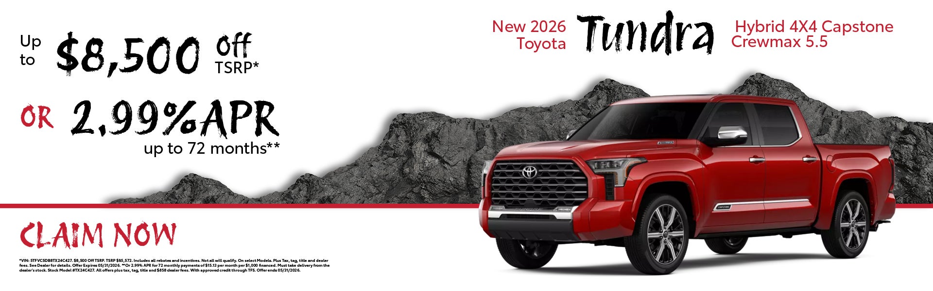 New 2026 Toyota Tundra Hybrid 4X4 Capstone Crewmax 5.5